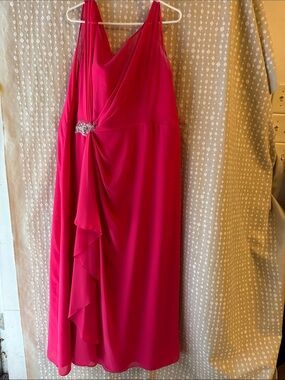 Allure Bridals Hot Pink Prom Dress with Draped Ruffle and Jewel Accent